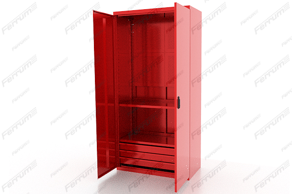 Шкаф металлический 2 полки, 3 ящика FERRUM Classic красный с серым 03.3032-3000/9007 ― FERRUM