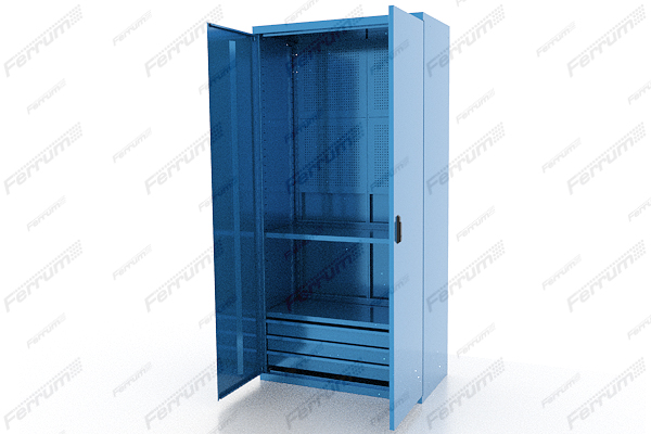 Шкаф металлический 2 полки, 3 ящика FERRUM Classic синий с серым 03.3032-5015/9007 ― FERRUM