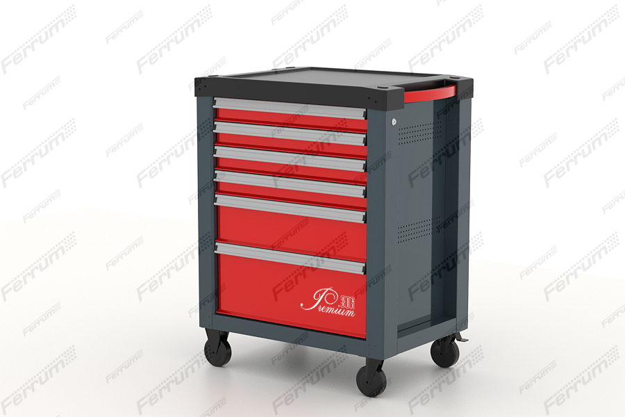 Тележка инструментальная, 6 ящиков, с панелью и аксессуарами, Premium, антрацит FERRUM Арт. 12.306/3-7016
